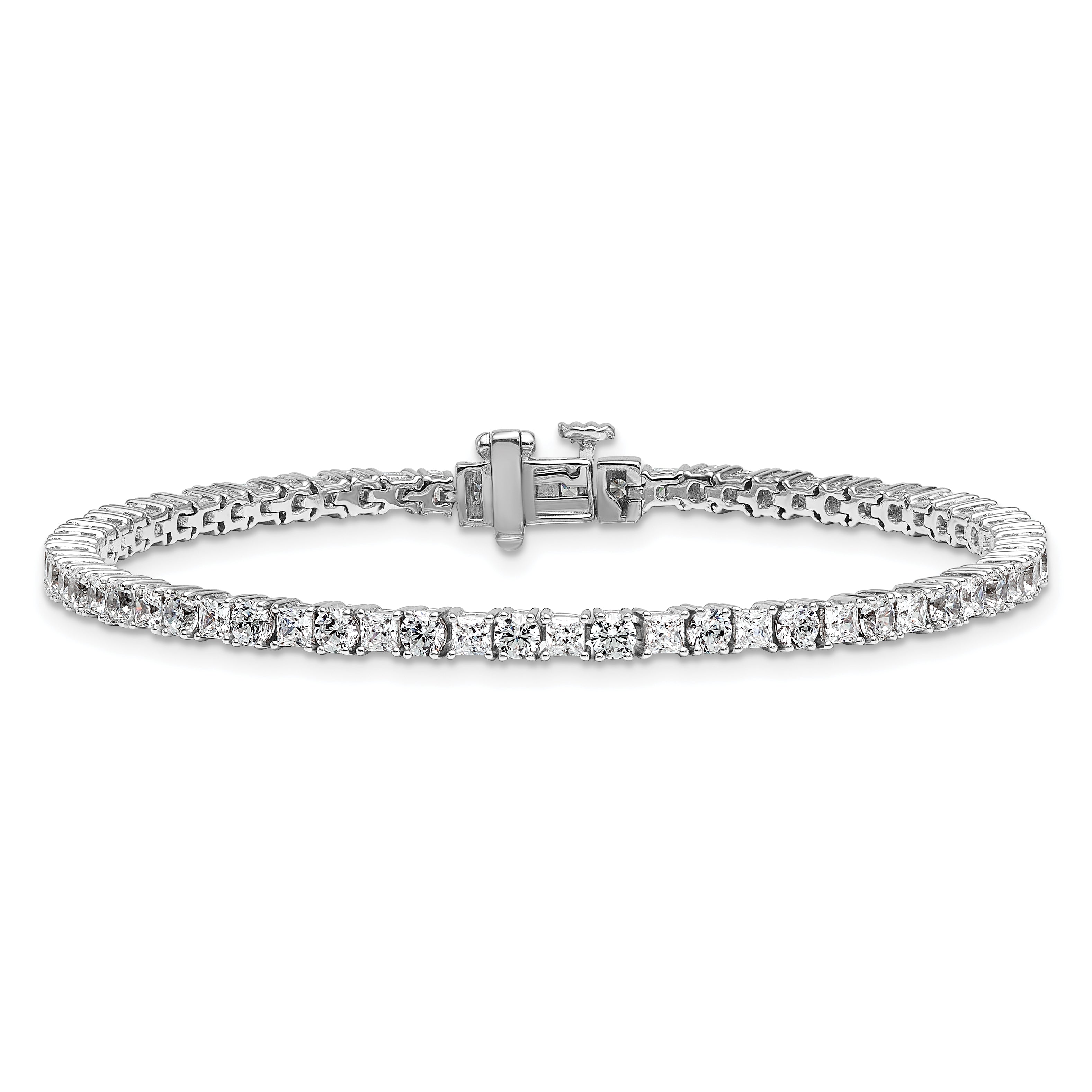 14k White Gold 5 carat Lab Grown Diamond VS/SI+ G+ Complete Princess and Round Tennis Bracelet - Sophia Jewelers