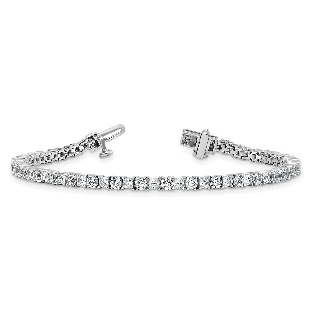 14k White Gold 5 carat Lab Grown Diamond VS+ F+ Complete Princess and Round Tennis Bracelet - Sophia Jewelers