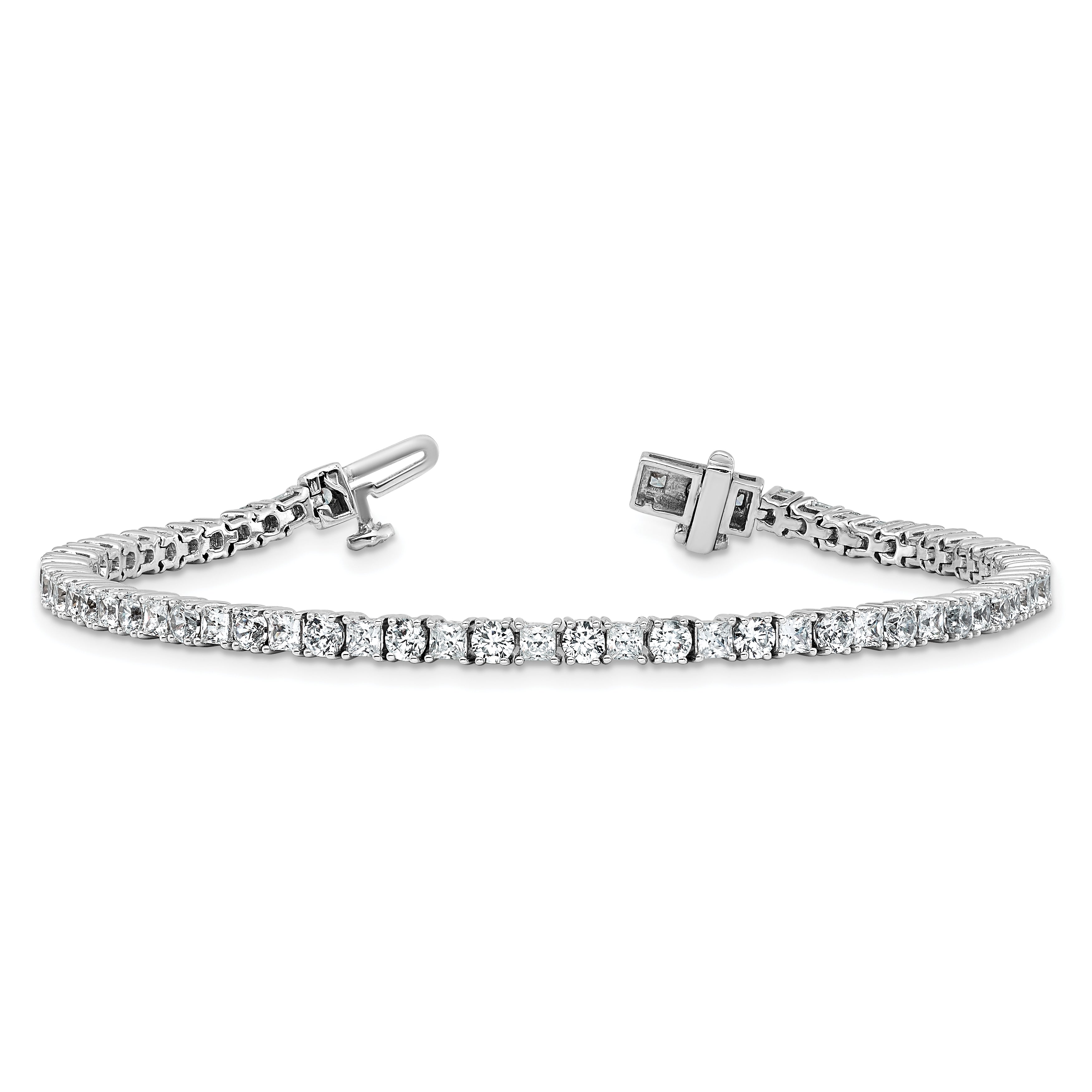 14k White Gold 5 carat Lab Grown Diamond VS+ F+ Complete Princess and Round Tennis Bracelet - Sophia Jewelers