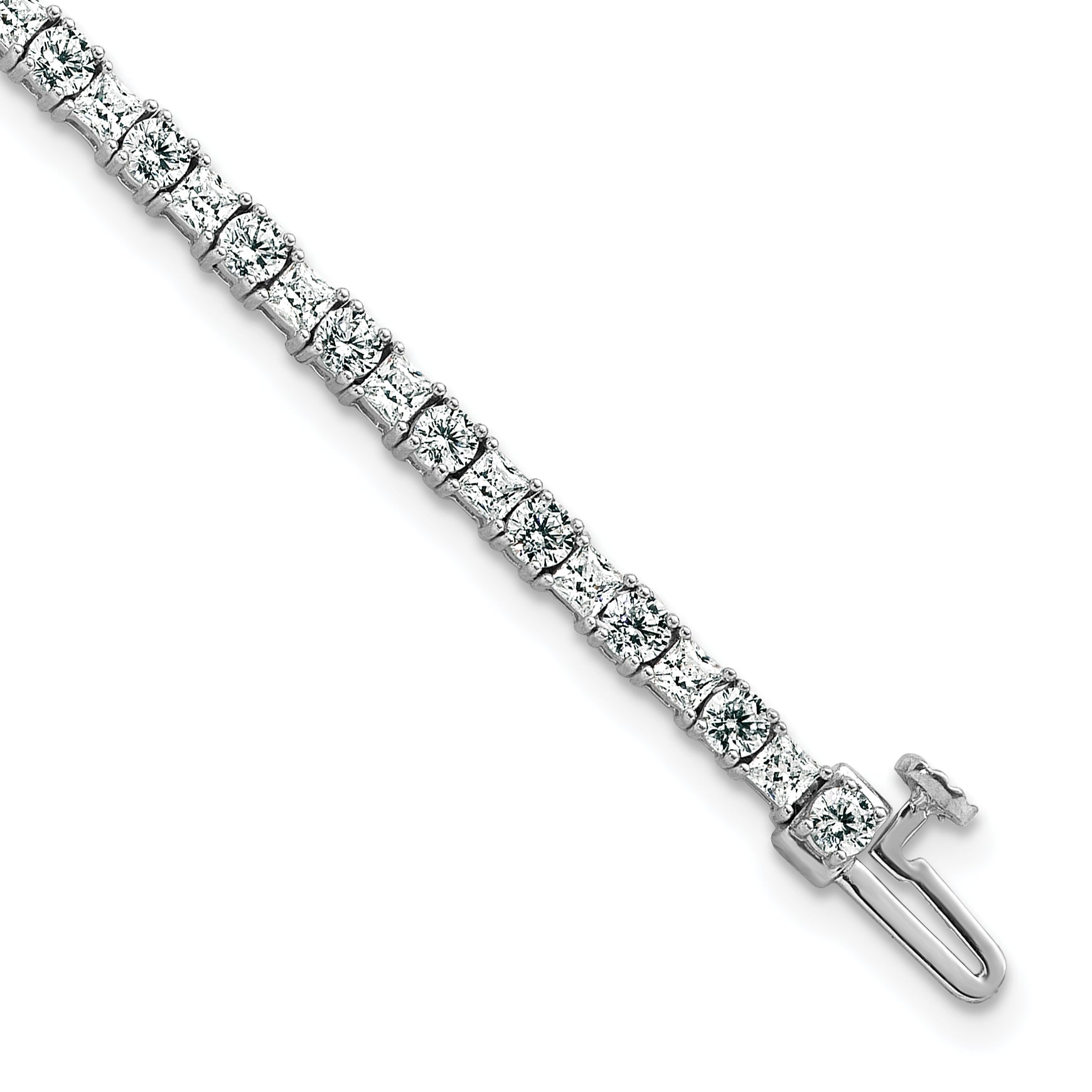 14k White Gold 5 carat Lab Grown Diamond VS+ F+ Complete Princess and Round Tennis Bracelet - Sophia Jewelers