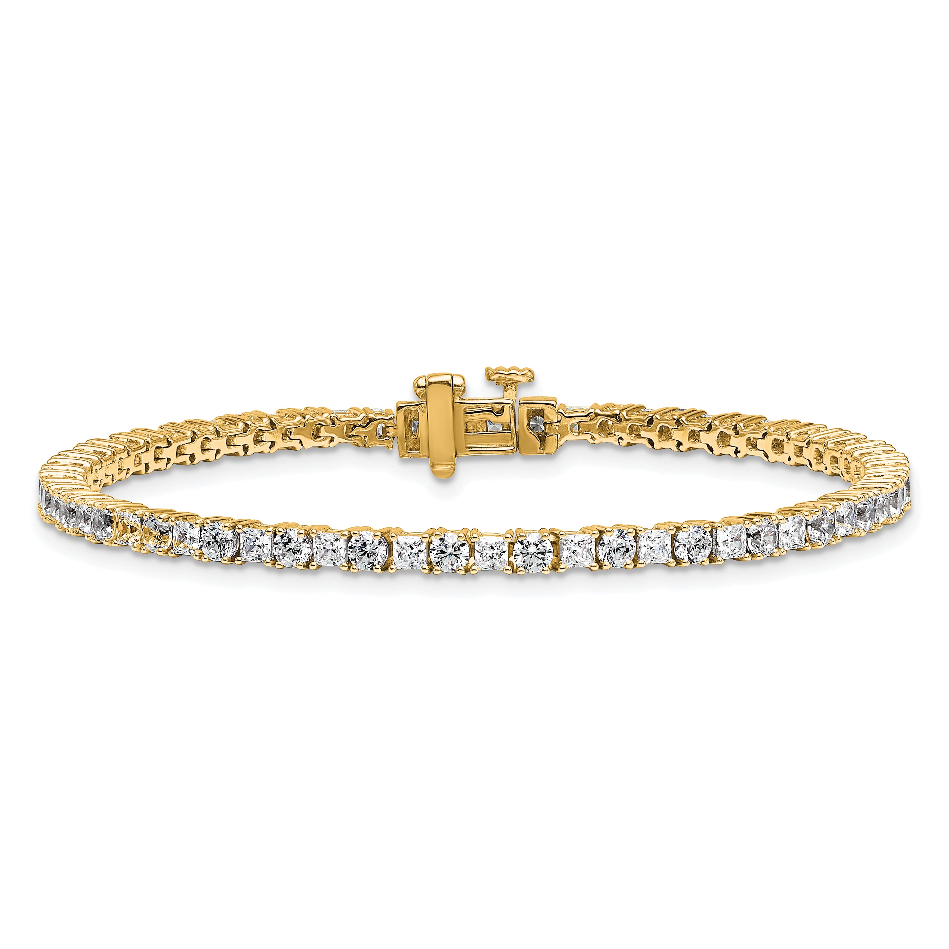 14k 5 carat Lab Grown Diamond VS+ F+ Complete Princess and Round Tennis Bracelet - Sophia Jewelers