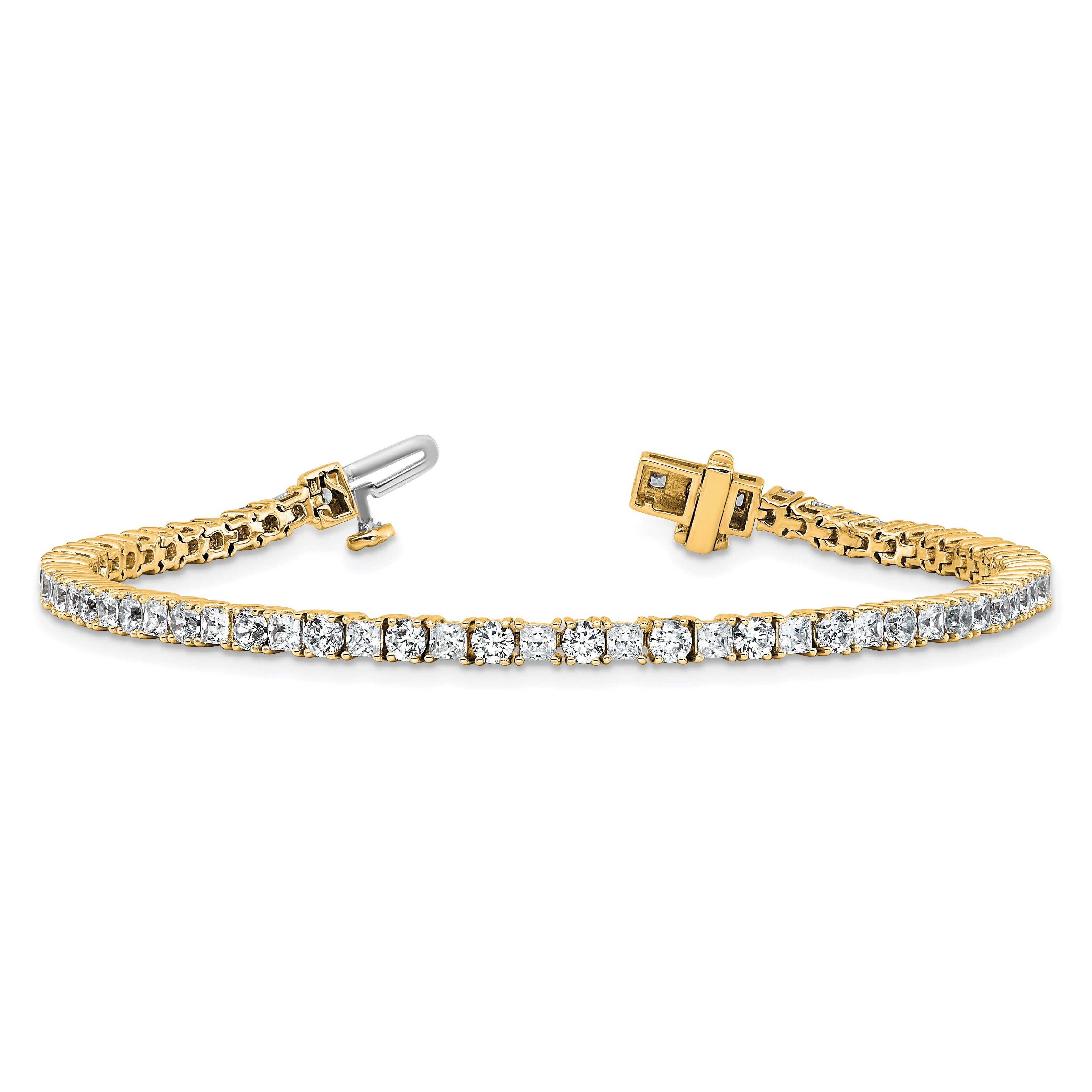 14k 5 carat Lab Grown Diamond VS+ F+ Complete Princess and Round Tennis Bracelet - Sophia Jewelers