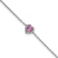 14k White Gold 1/20 carat Lab Grown Diamond VS+ F+ and Natural Pink Sapphire with 1 inch extension Halo Heart Fashion Link Bracelet