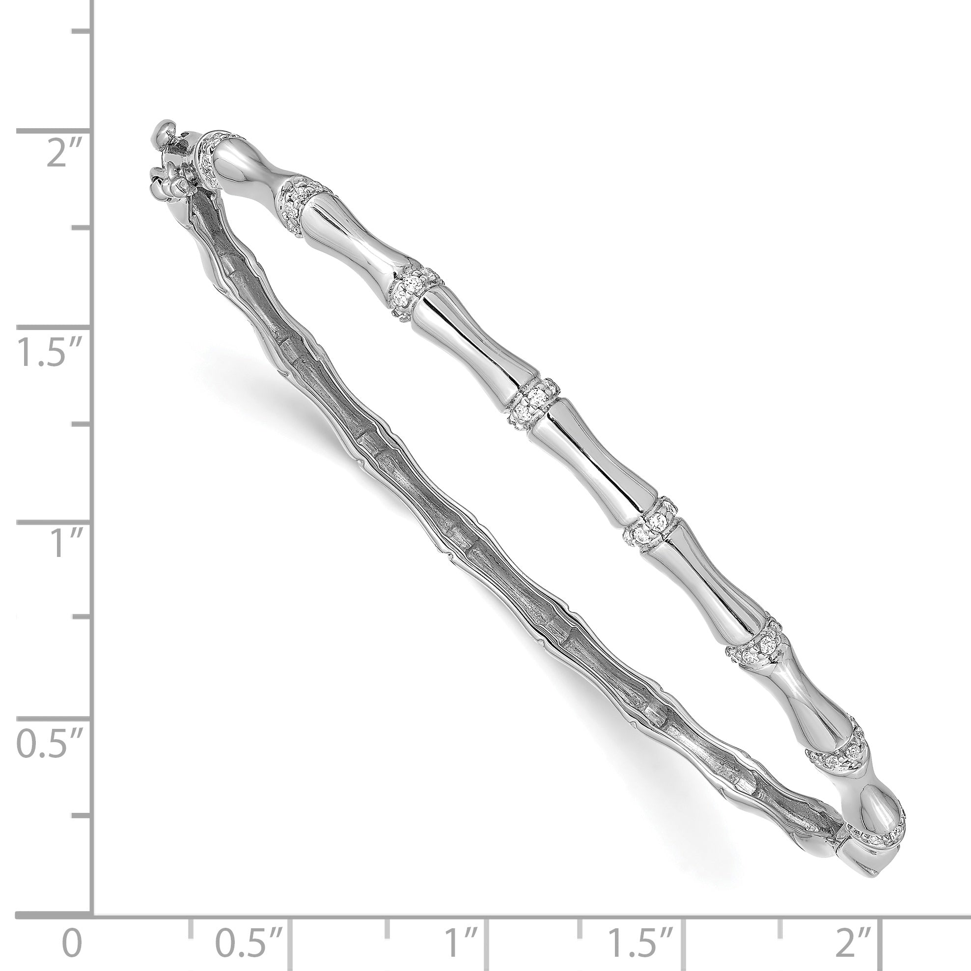 14k White Gold Bamboo Design Complete 1/4 carat Diamond Hinged Oval Bangle Bracelet Secondary image