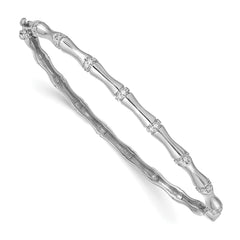 14k White Gold Bamboo Design Complete 1/4 carat Diamond Hinged Oval Bangle Bracelet
