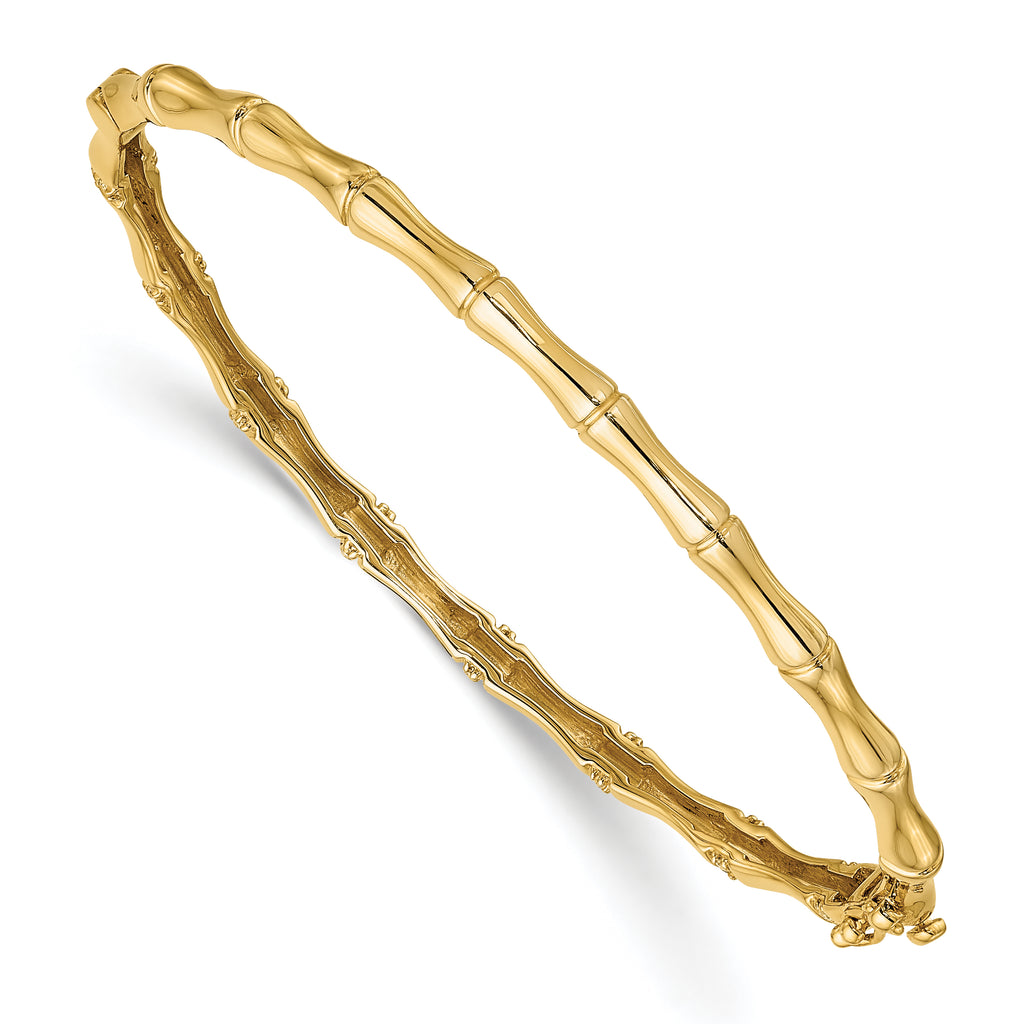 14k Bamboo Design Complete 1/4 carat Diamond Hinged Oval Bangle Bracelet