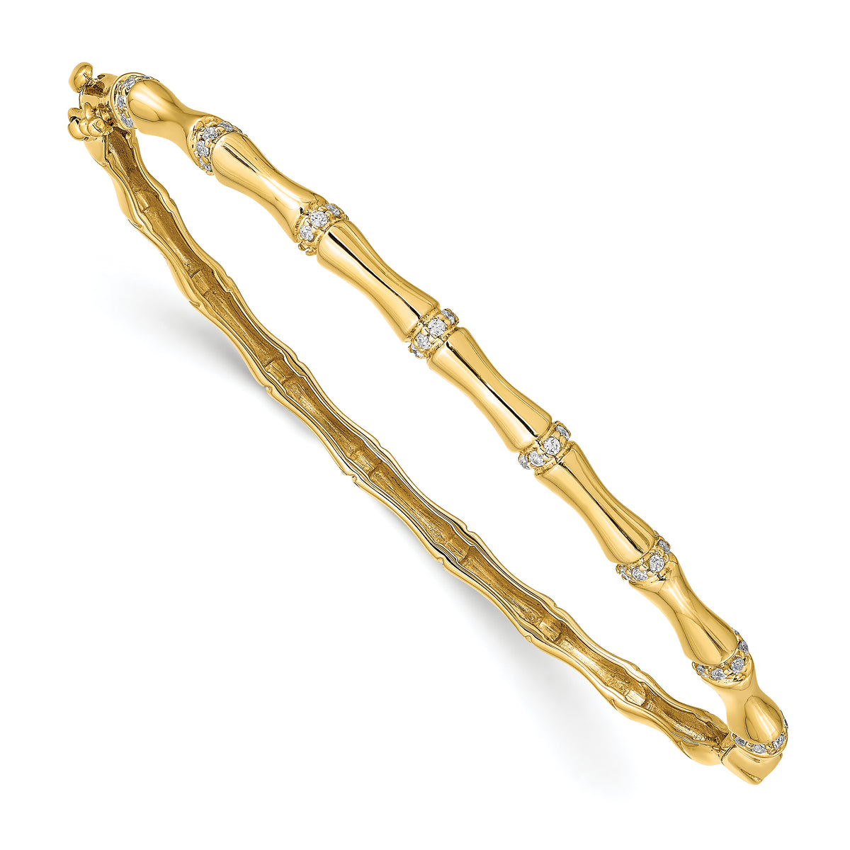 14k Bamboo Design Complete 1/4 carat Diamond Hinged Oval Bangle Bracelet