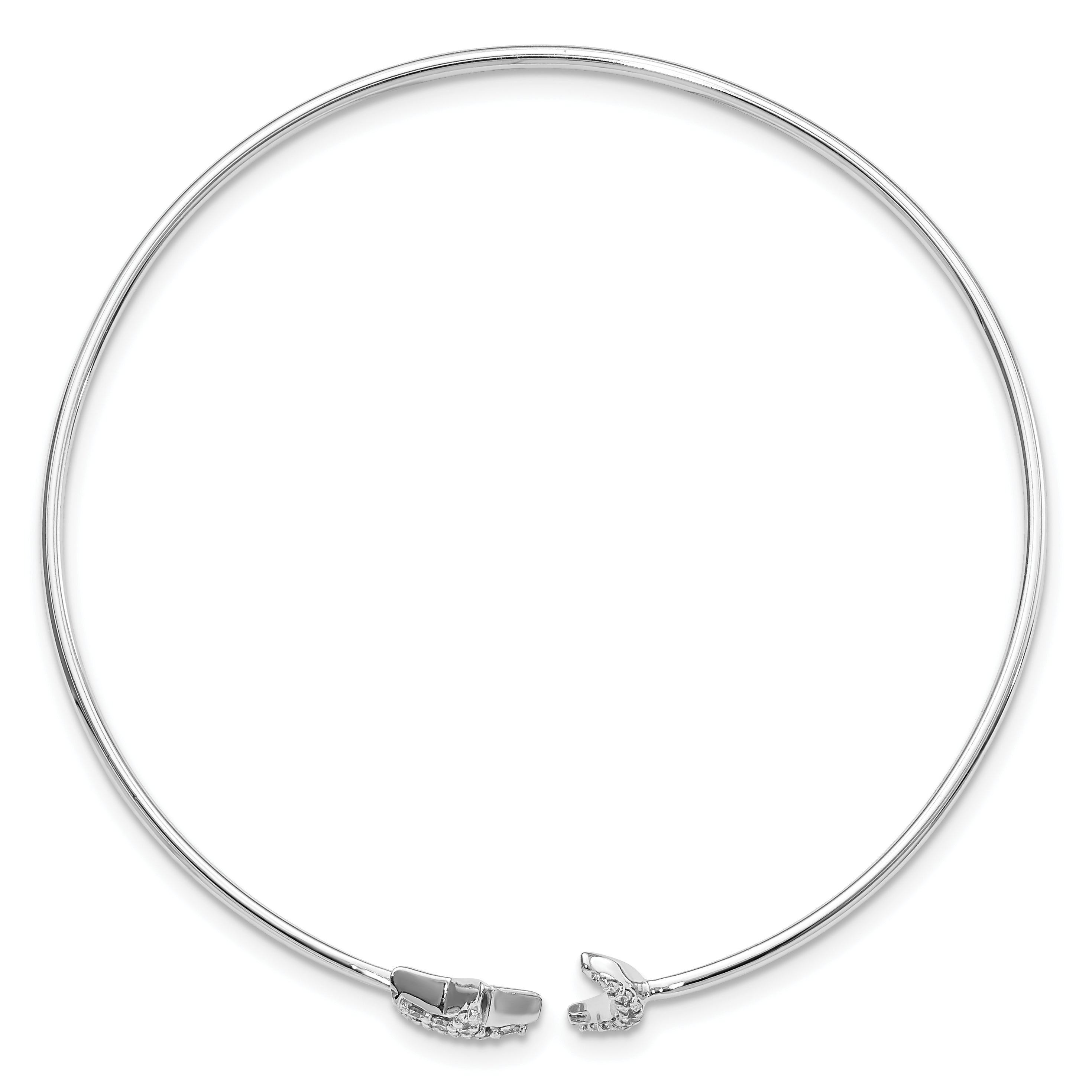 14k White Gold Complete 1/4 carat Diamond Moon and Star Flexible Cuff Bangle Bracelet Secondary image