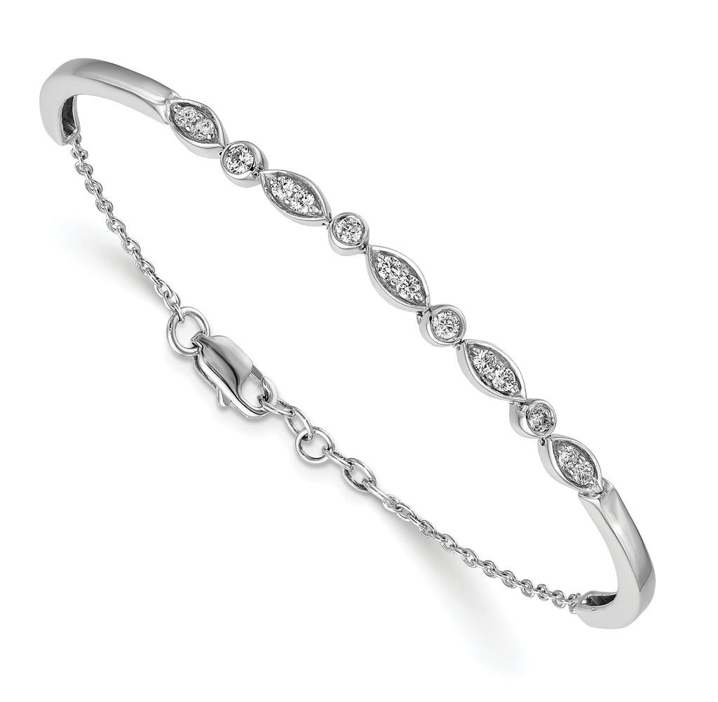 14k White Gold Complete 1/2 carat Diamond Half-Bangle 6.75 inch Bracelet with 0.5 inch Extender - Sophia Jewelers