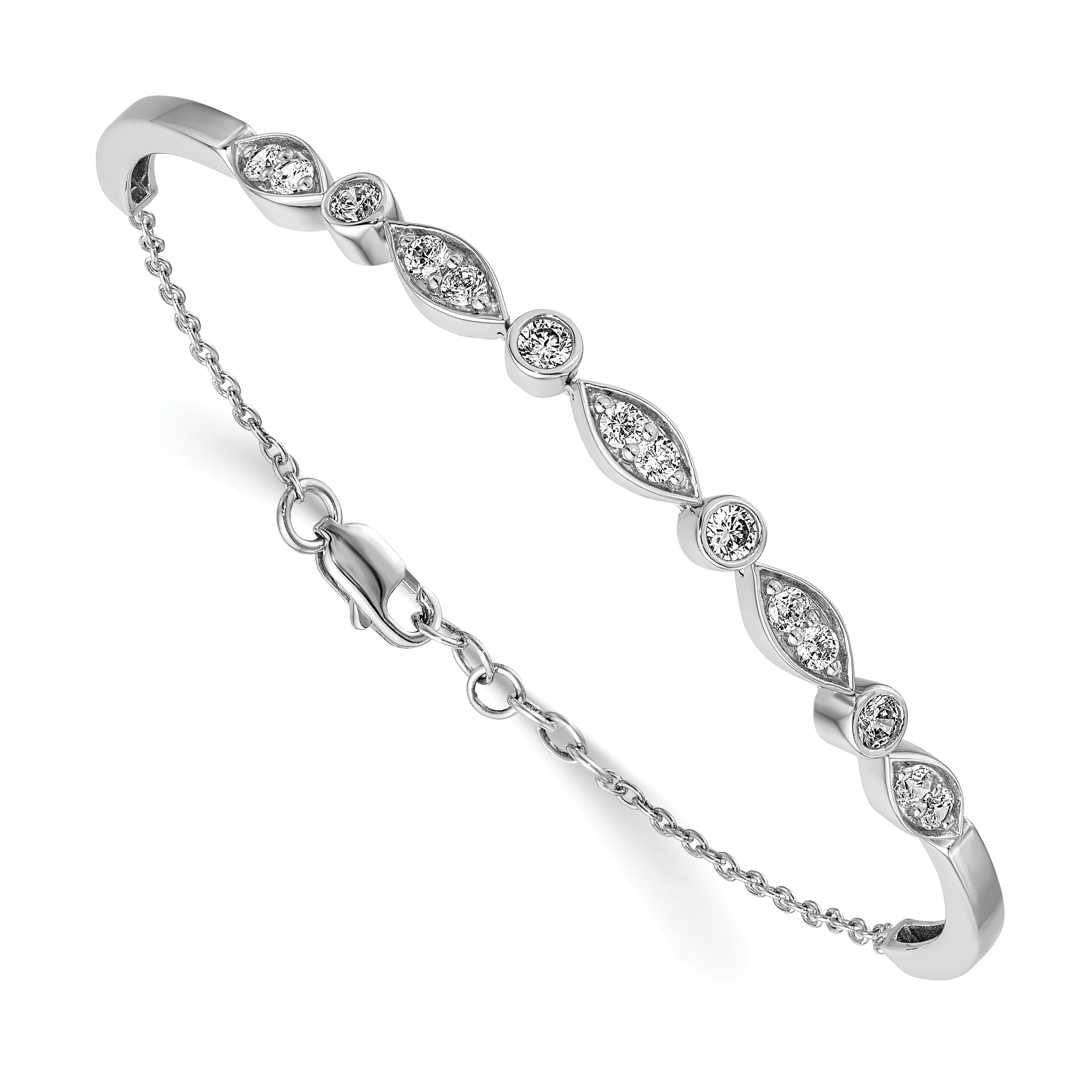 14k White Gold 1 carat Lab Grown Diamond VS/SI+ G+ Bangle Bracelet Main image