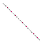14k White Gold Complete Oval Ruby and Round White Sapphire Curved Link 7 inch Bracelet