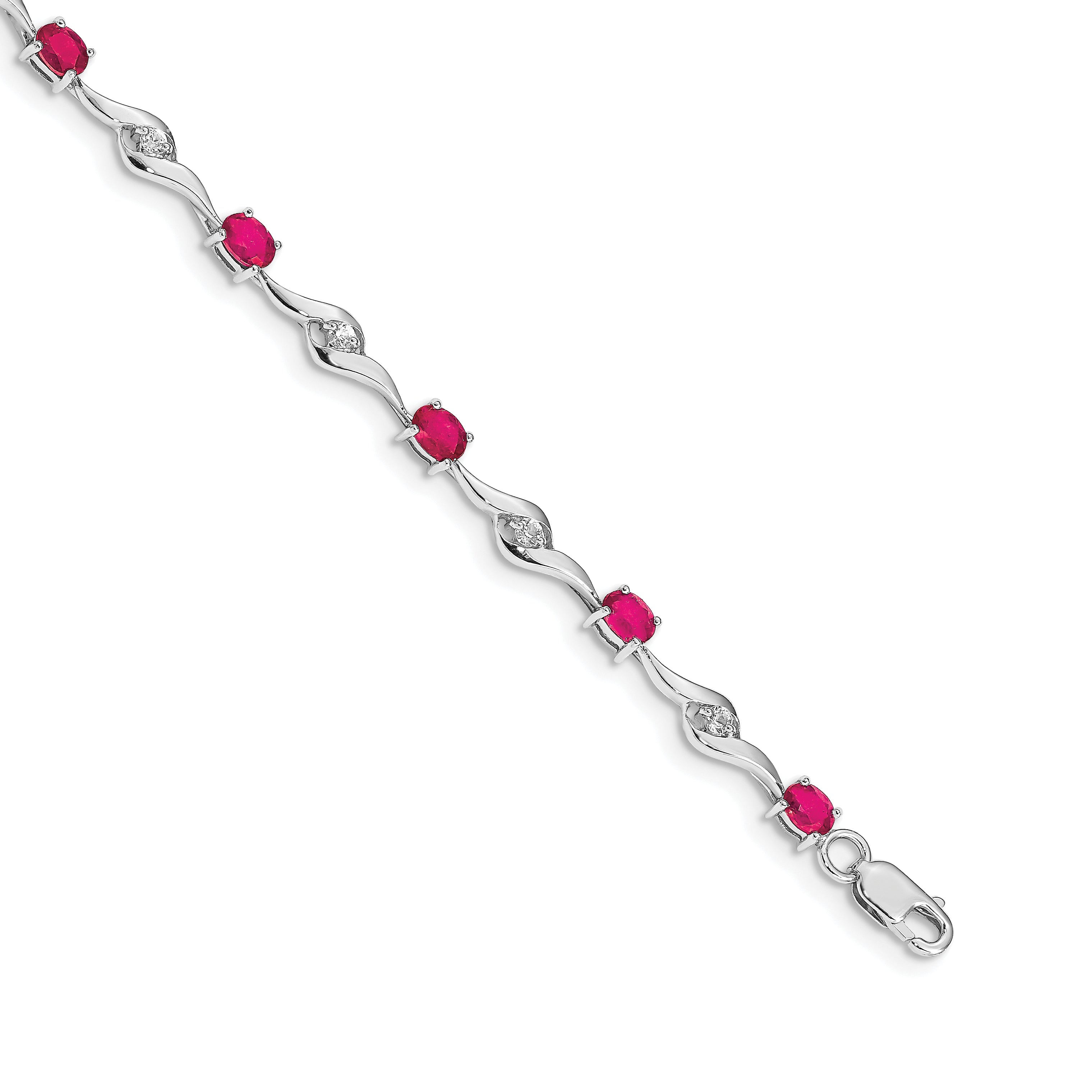 14k White Gold Complete Oval Ruby and Round White Sapphire Curved Link 7 inch Bracelet Main image