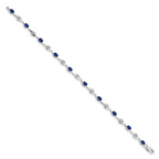 14k White Gold Complete Oval Blue Sapphire and Round White Sapphire Curved Link 7 inch Bracelet