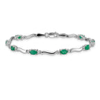 14k White Gold Complete Diamond and Oval Emerald Wavy Link 7 inch Bracelet