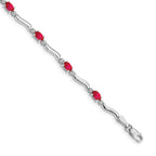 14k White Gold Complete Diamond and Oval Ruby Wavy Link 7 inch Bracelet - Sophia Jewelers