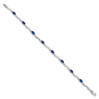 14k White Gold Complete Diamond and Oval Sapphire Wavy Link 7 inch Bracelet