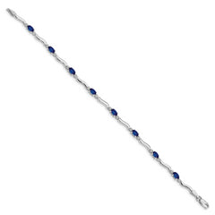14k White Gold Complete Diamond and Oval Sapphire Wavy Link 7 inch Bracelet