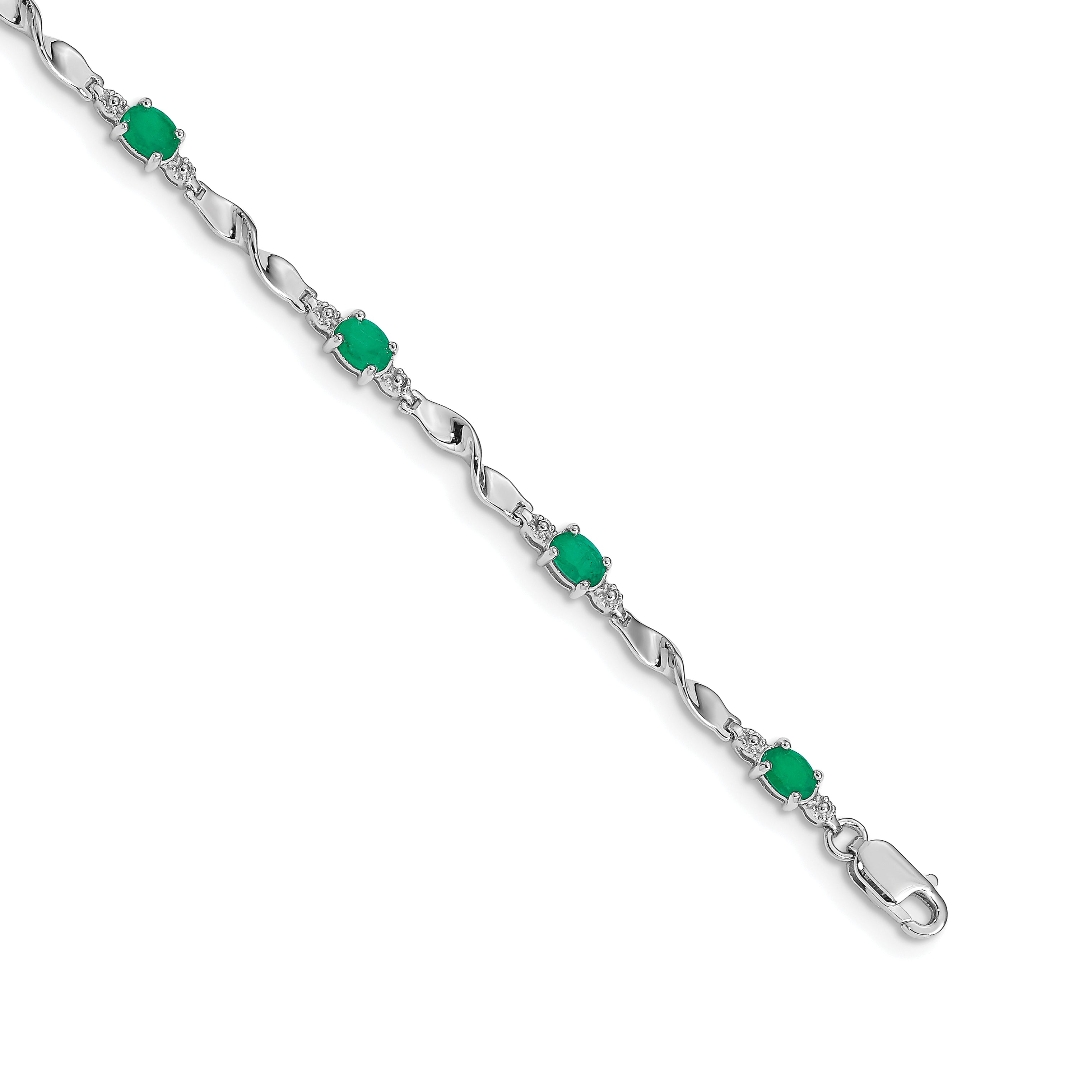10k White Gold Diamond and Emerald Bracelet
