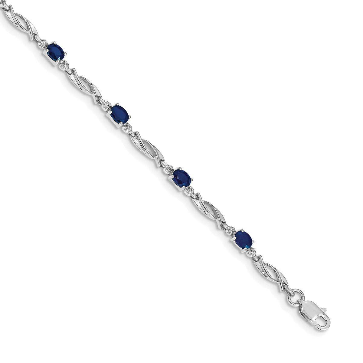 Fancy Link Diamond & Sapphire Bracelet in 10K White Gold (0.01 ct. tw.), 7.2 Inch - Sophia Jewelers Main image