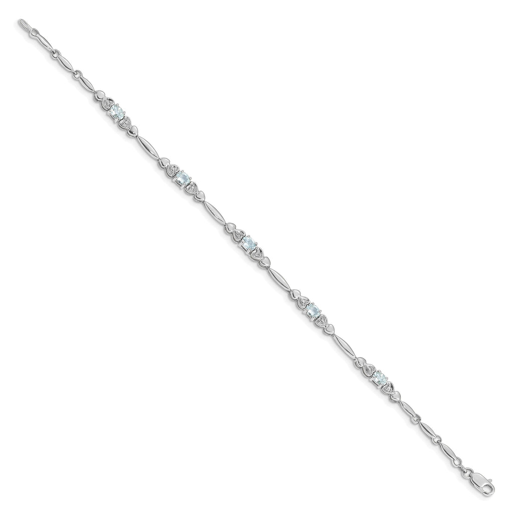 Diamond & Aquamarine Bracelet in 14K White Gold (0.01 ct. tw.) - Sophia Jewelers