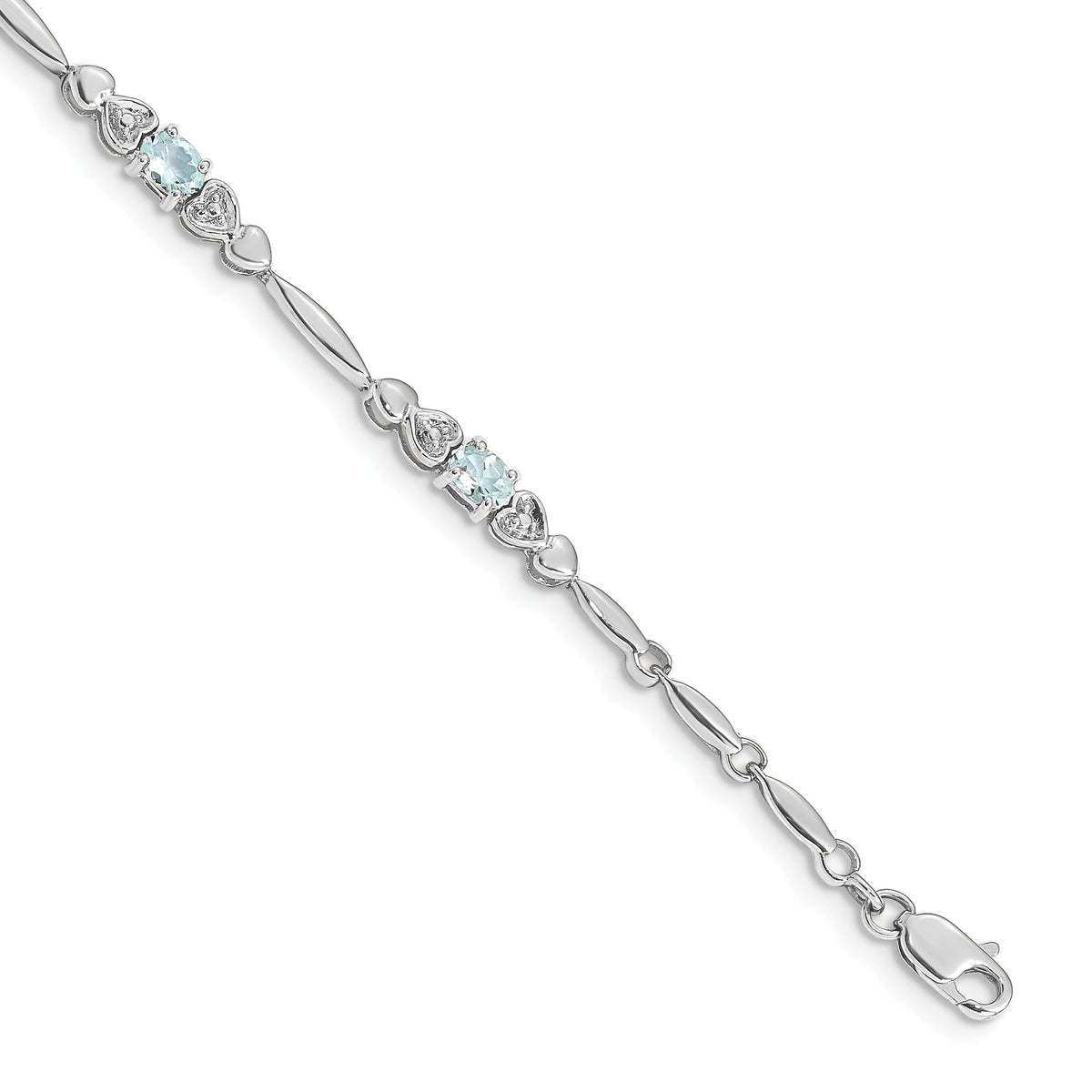 Diamond & Aquamarine Bracelet in 14K White Gold (0.01 ct. tw.) - Sophia Jewelers