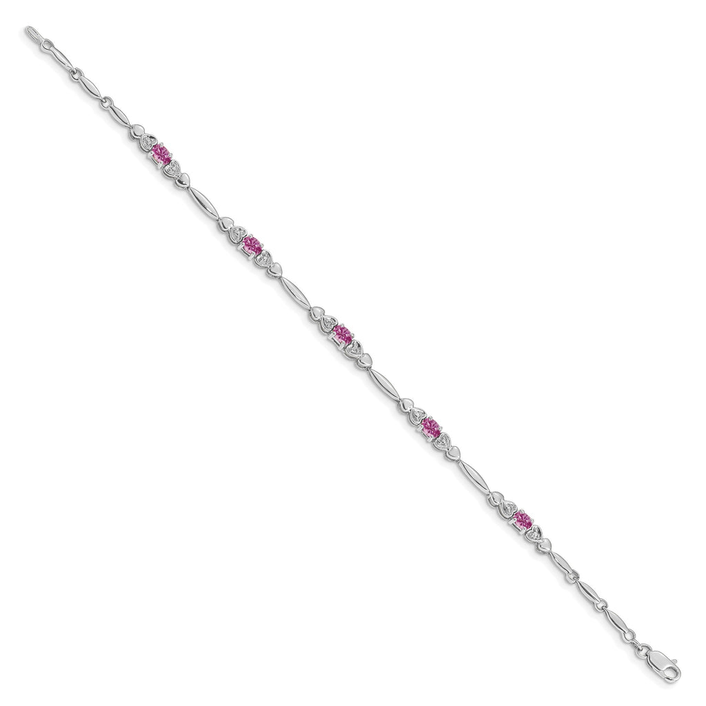 Diamond & Created Pink Sapphire Bracelet in 14K White Gold (0.01 ct. tw.) - Sophia Jewelers