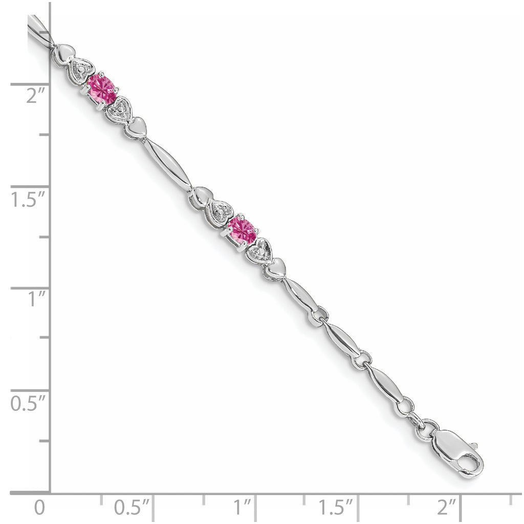 Diamond & Created Pink Sapphire Bracelet in 14K White Gold (0.01 ct. tw.) - Sophia Jewelers