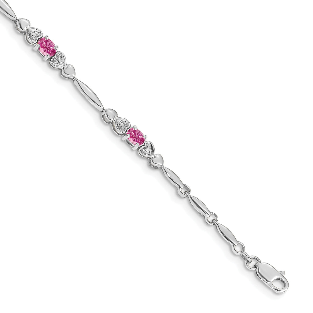 Diamond & Created Pink Sapphire Bracelet in 14K White Gold (0.01 ct. tw.) - Sophia Jewelers