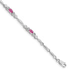 Diamond & Created Pink Sapphire Bracelet in 14K White Gold (0.01 ct. tw.) - Sophia Jewelers