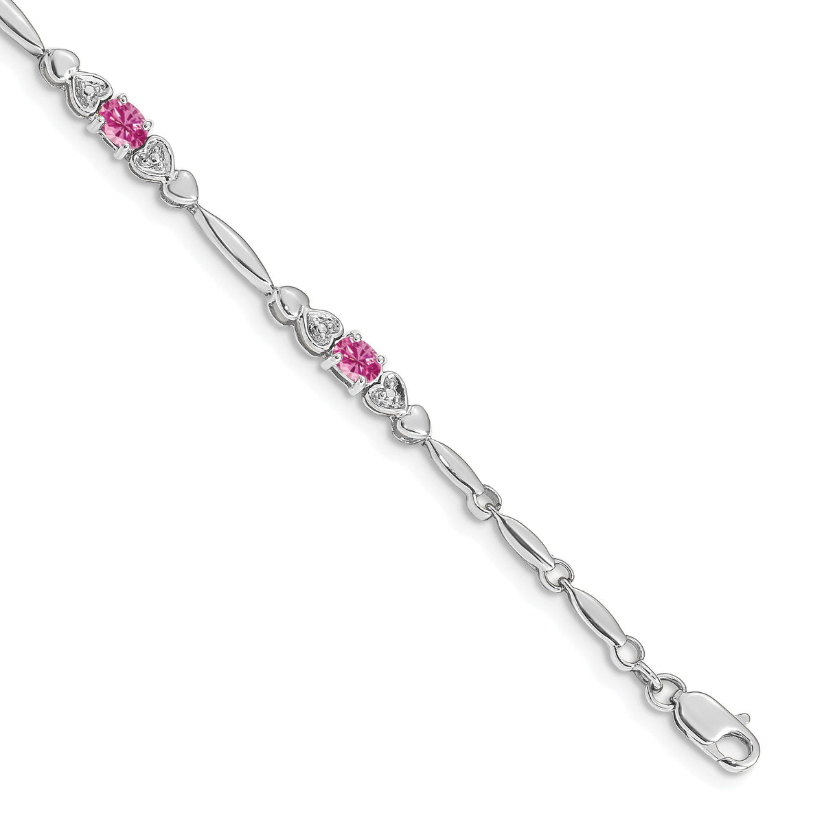 Diamond & Created Pink Sapphire Bracelet in 14K White Gold (0.01 ct. tw.) - Sophia Jewelers