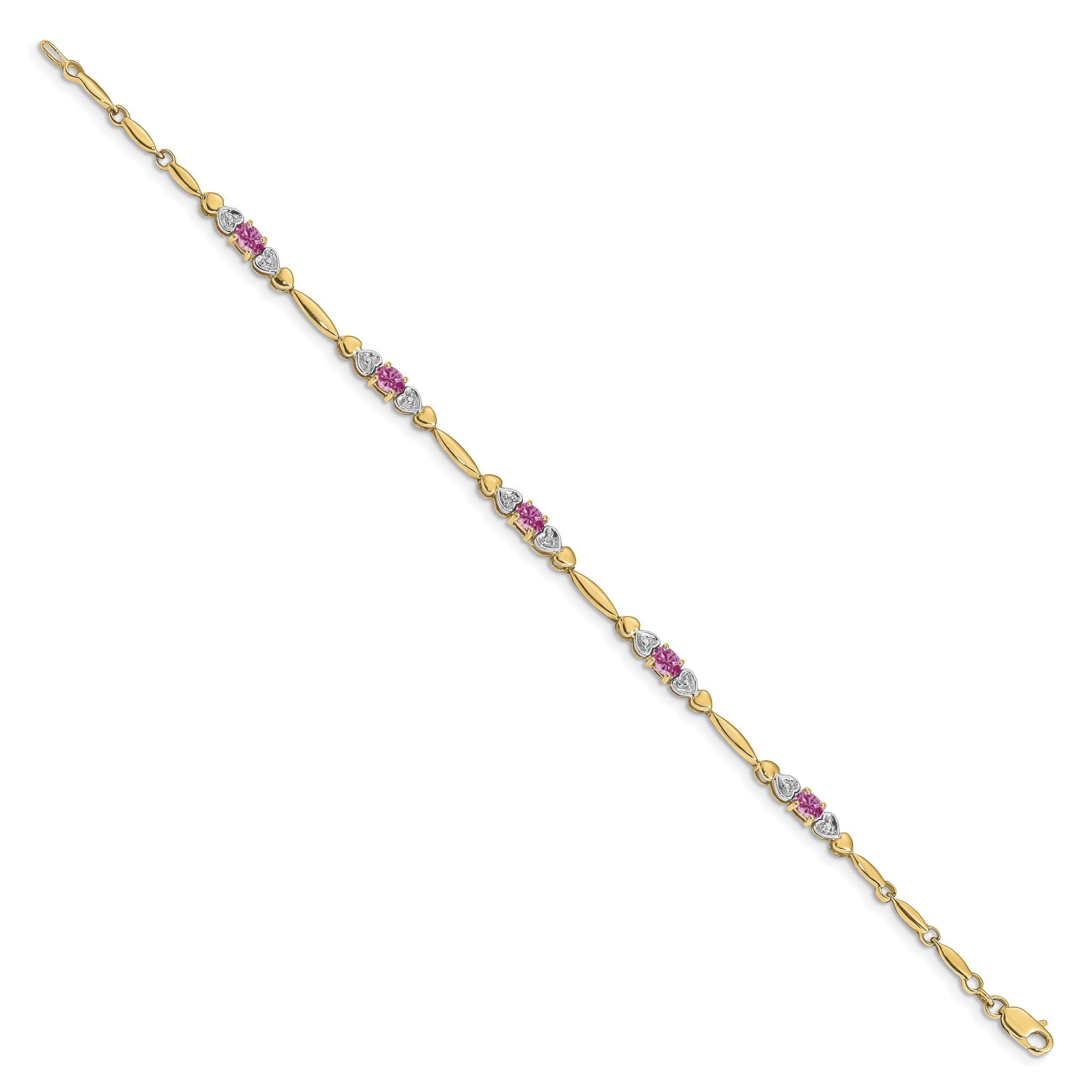 Diamond & Created Pink Sapphire Bracelet in 14K Yellow Gold (0.01 ct. tw.) Secondary image
