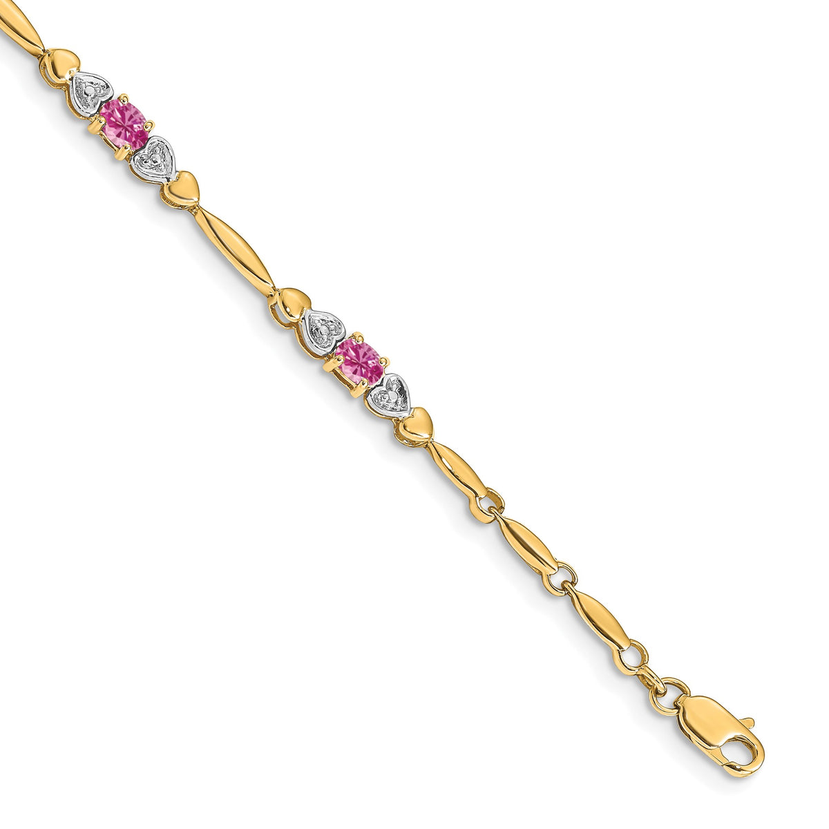 Diamond & Created Pink Sapphire Bracelet in 14K Yellow Gold (0.01 ct. tw.) - Sophia Jewelers Main image