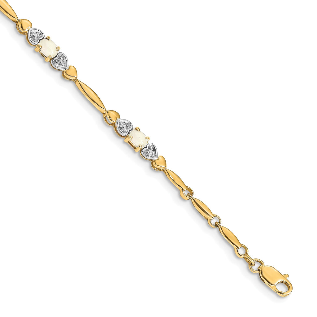 Diamond & Created Opal Bracelet in 14K Yellow Gold (0.01 ct. tw.) - Sophia Jewelers