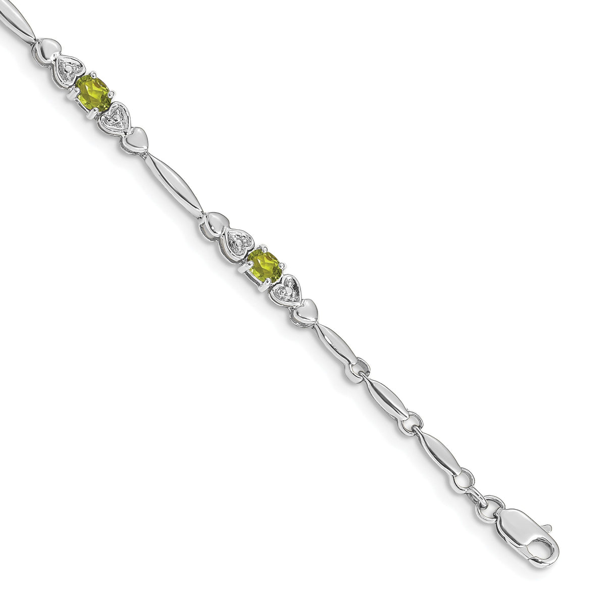 Diamond & Peridot Bracelet in 14K White Gold (0.01 ct. tw.) - Sophia Jewelers Main image