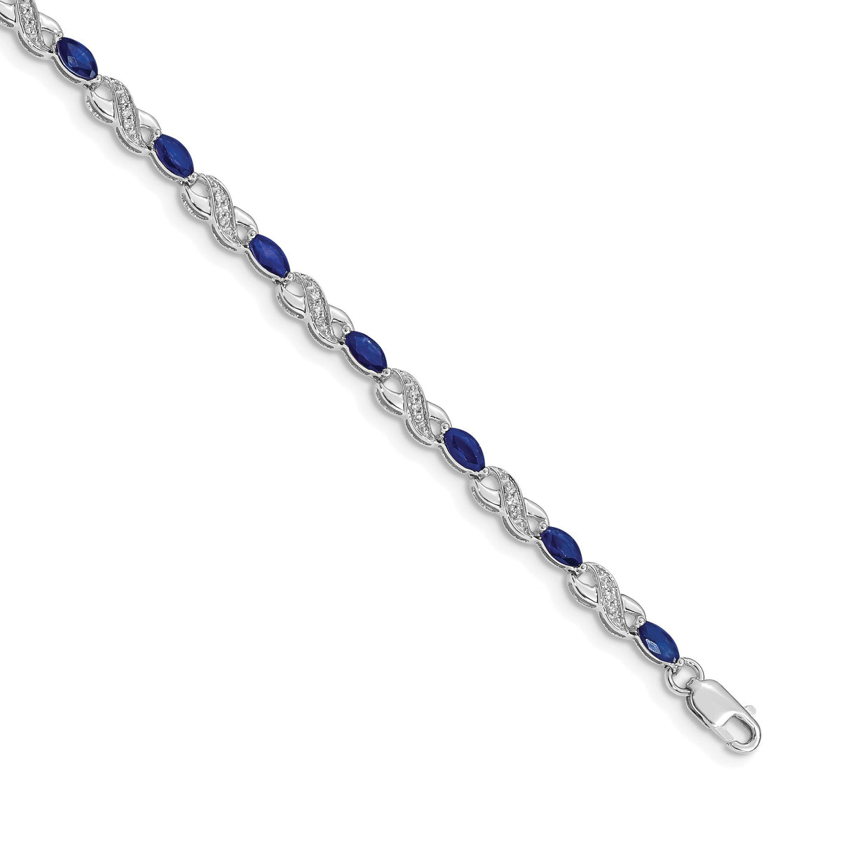 Diamond & Sapphire Infinity Bracelet in 10K White Gold (1/6 ct. tw.), 7 Inch - Sophia Jewelers Main image