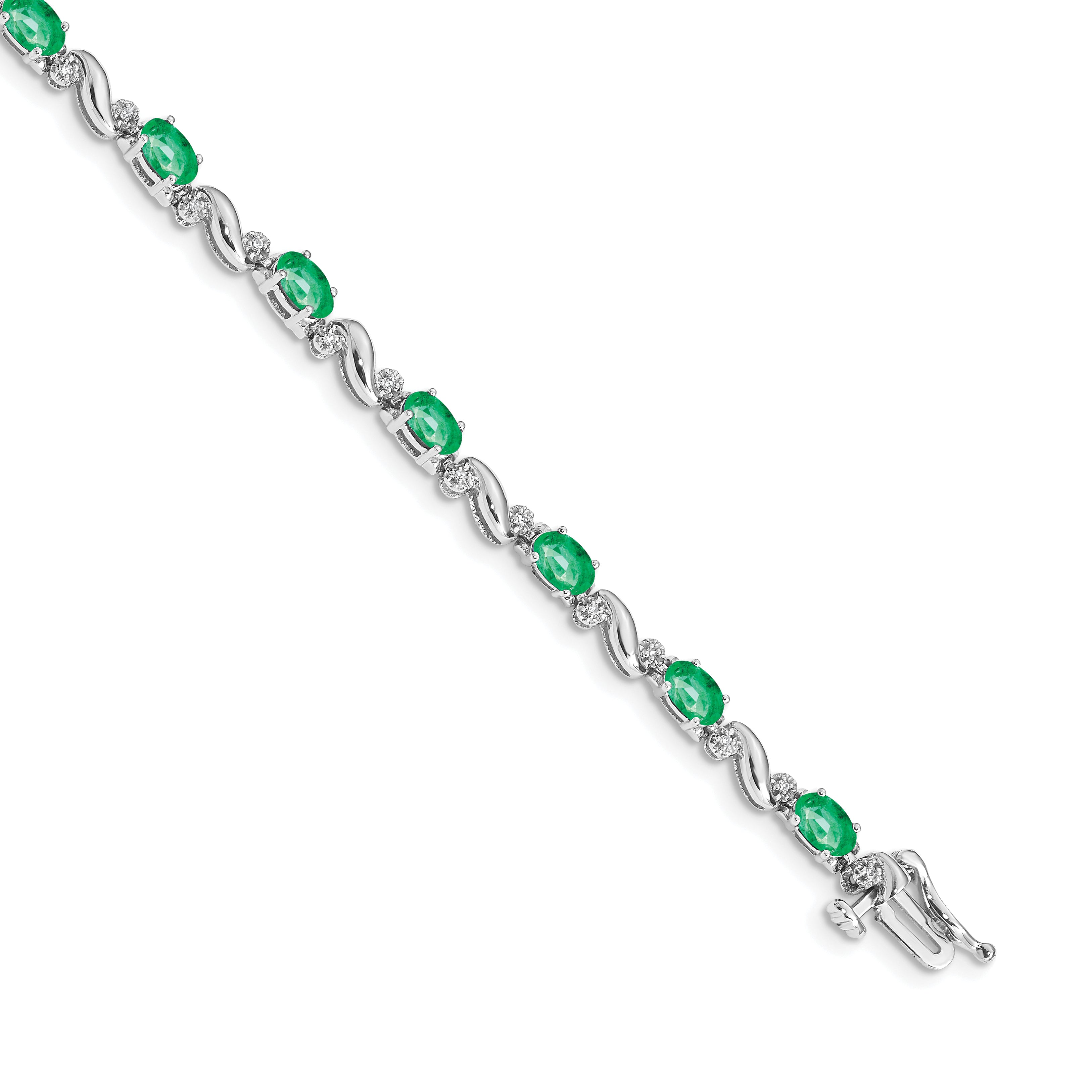 10k White Gold Diamond and Emerald Bracelet Main image