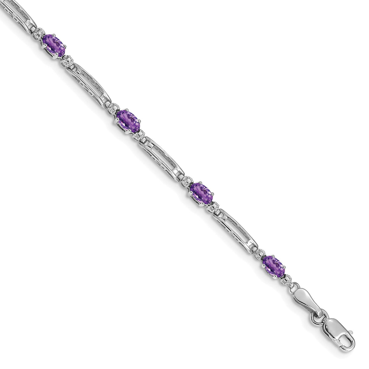 Rectangle Diamond & Amethyst Bracelet in 10K White Gold (0.01 ct. tw.), 7 Inch - Sophia Jewelers Main image