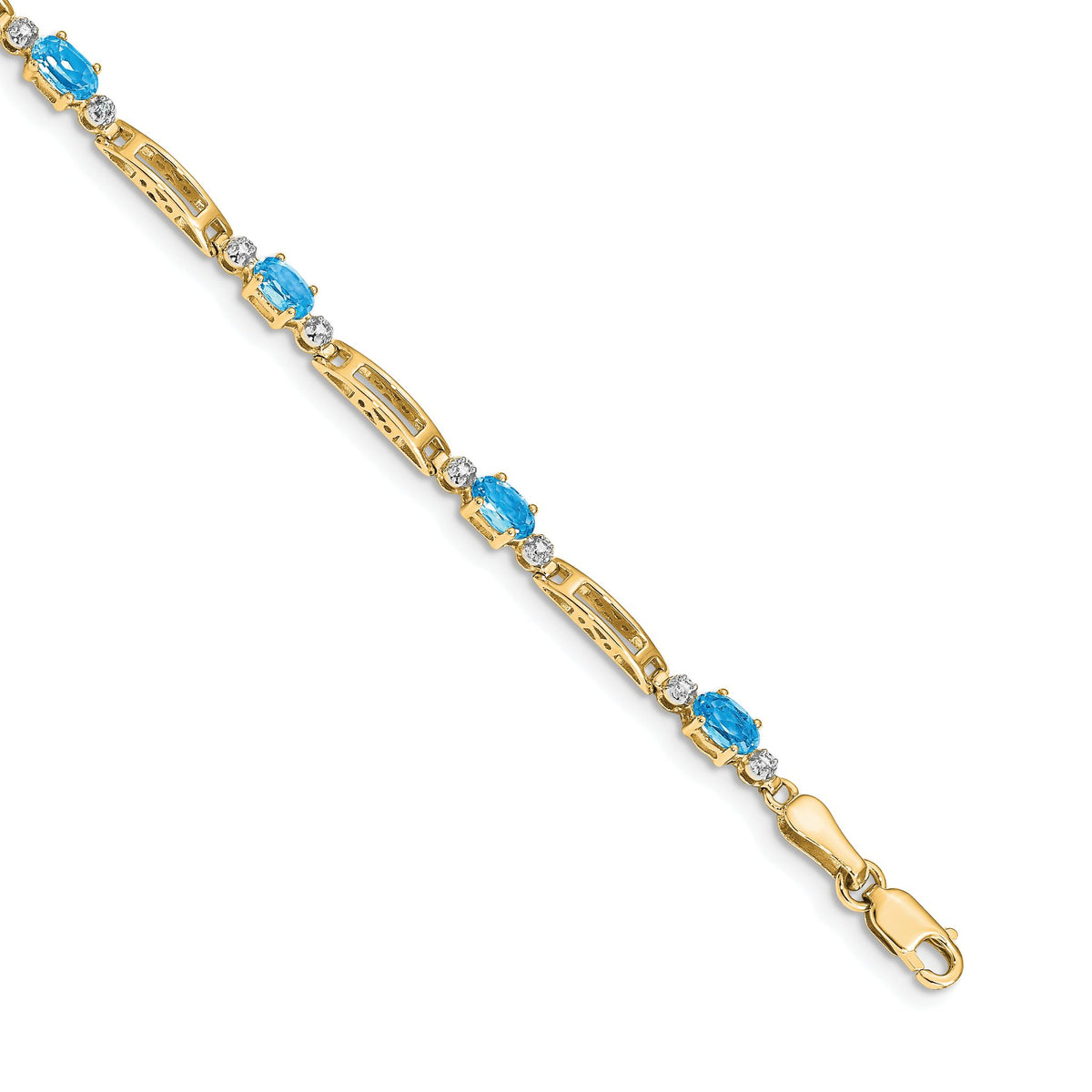 Diamond & Blue Topaz Bracelet in 10K Yellow Gold, 3.5mm (0.01 ct. tw.), 7 Inch - Sophia Jewelers Main image