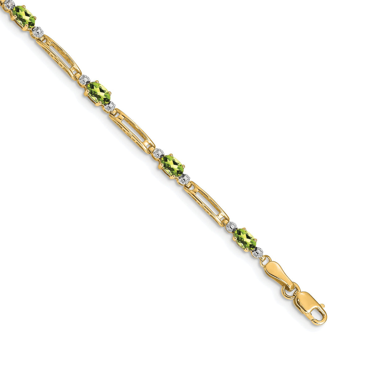 Diamond & Peridot Bracelet in 10K Yellow Gold, 3.5mm (0.01 ct. tw.), 7 Inch - Sophia Jewelers Main image