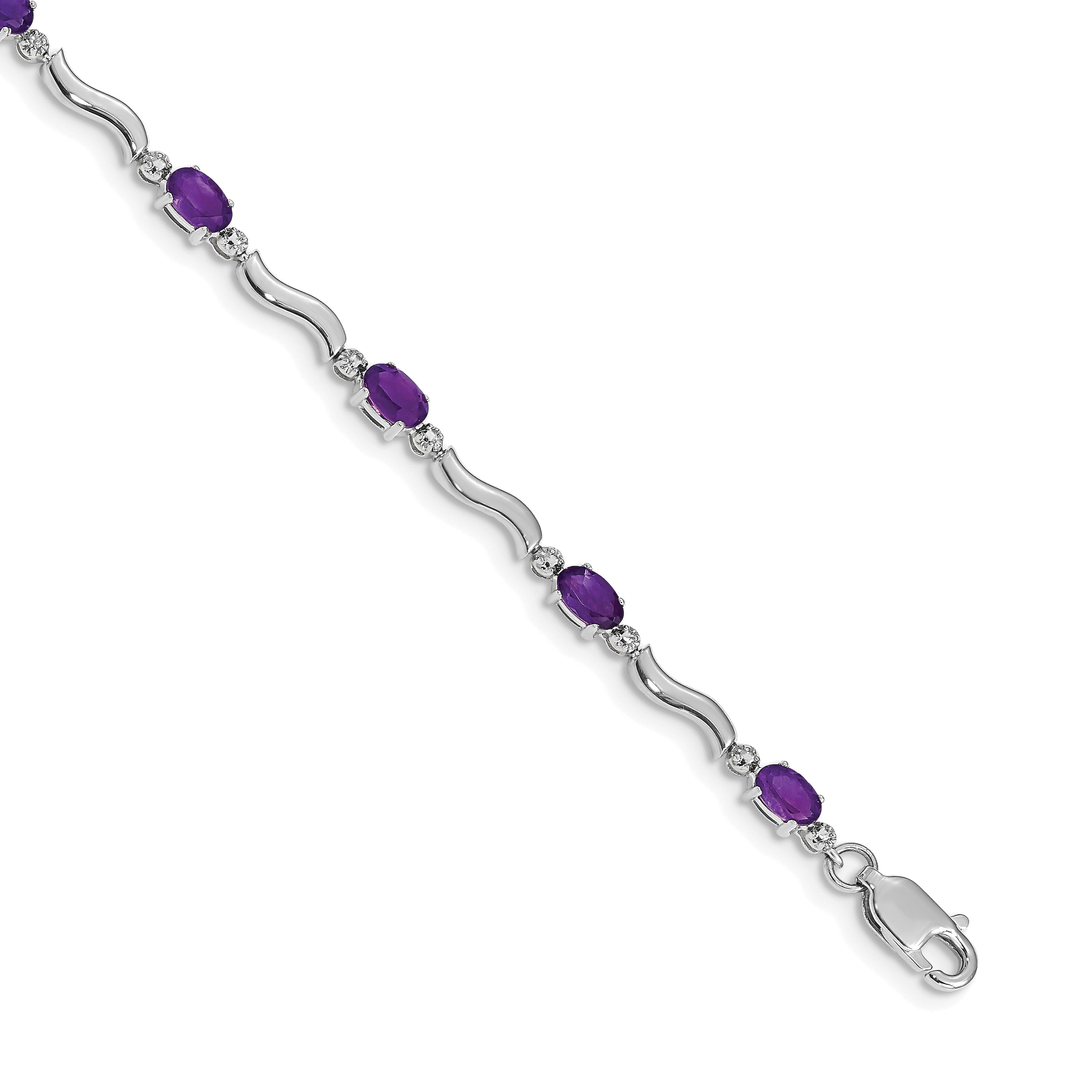 10k White Gold Diamond and Amethyst Bracelet