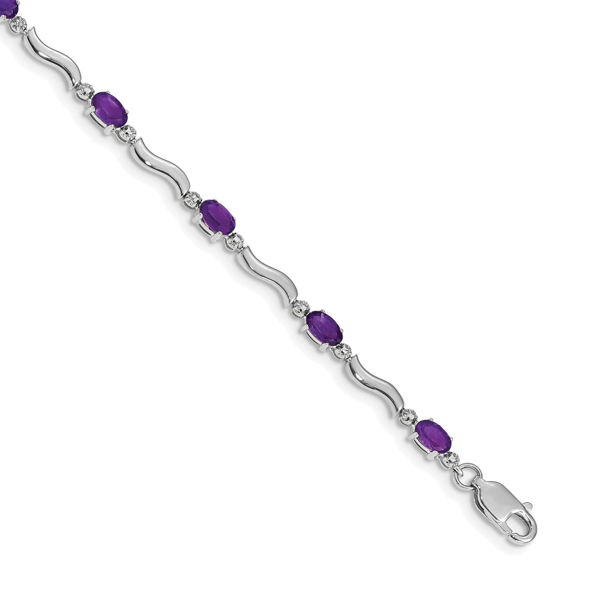 Wavy Diamond & Amethyst Bracelet in 10K White Gold, 3.5mm (0.01 ct. tw.), 7 Inch - Sophia Jewelers Main image