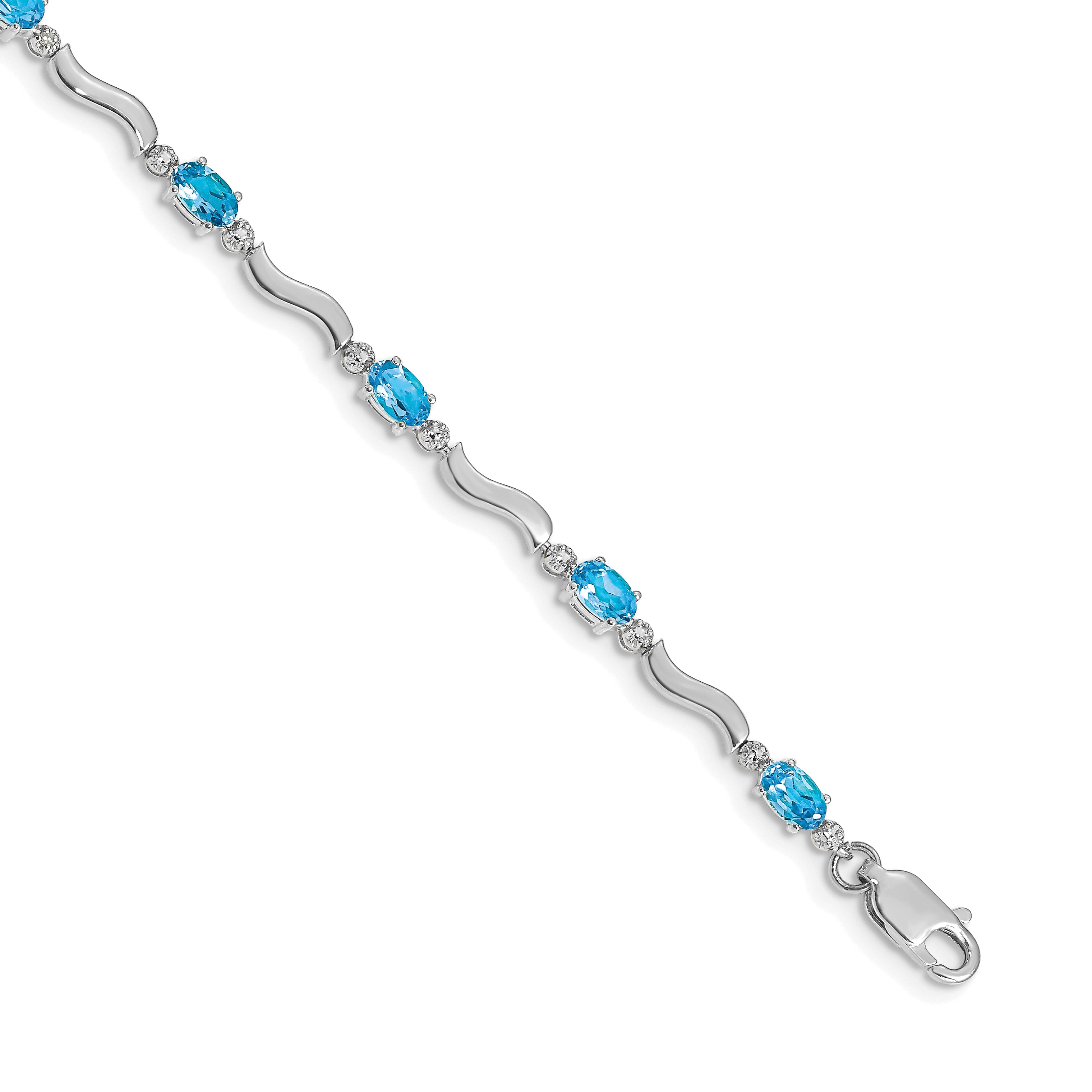 10k White Gold Fancy Diamond and Blue Topaz Bracelet Main image