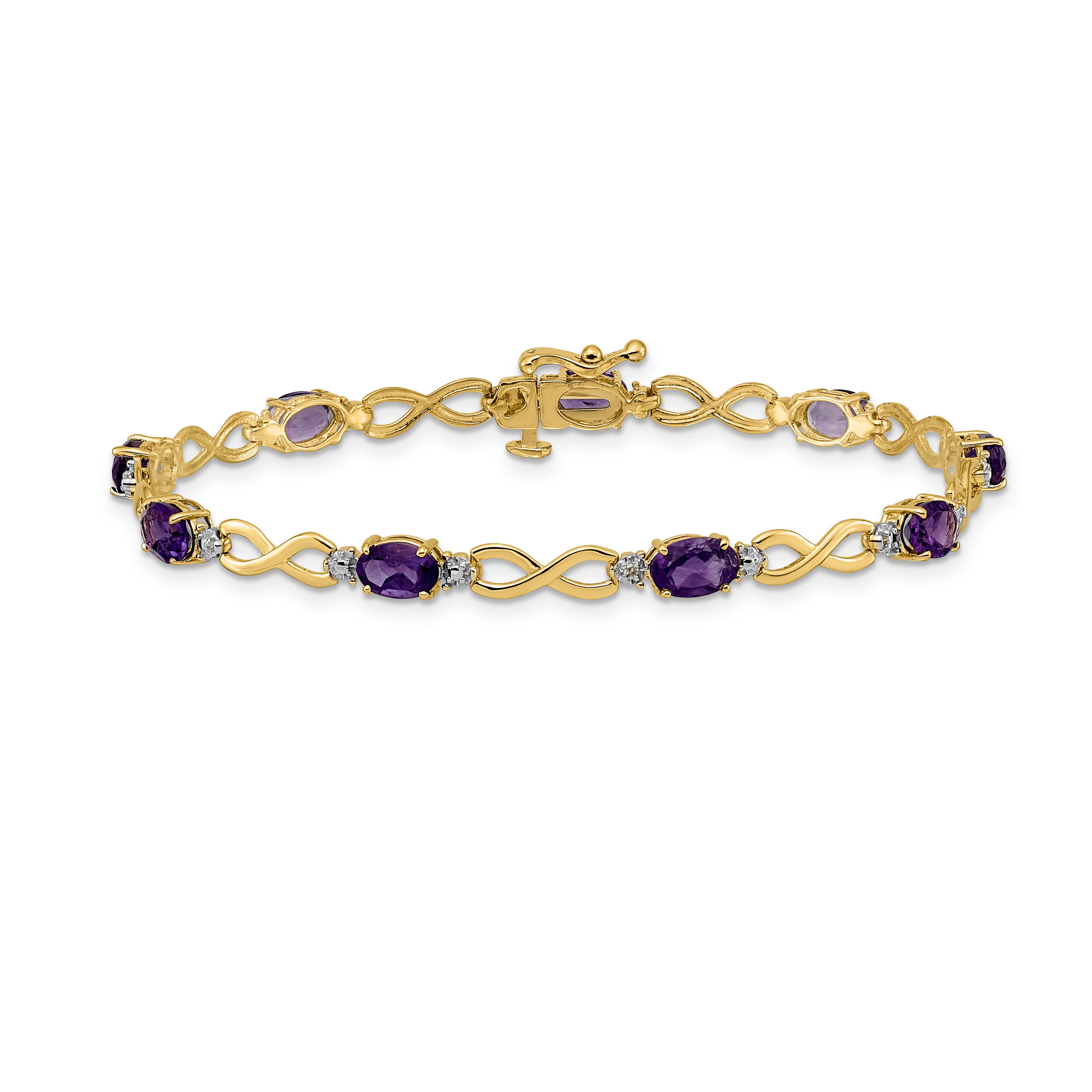 14k Complete Oval Amethyst and Diamond Infinity Link 7 inch Bracelet - Sophia Jewelers