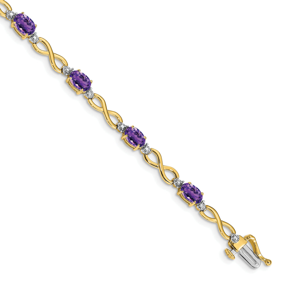 14k Complete Oval Amethyst and Diamond Infinity Link 7 inch Bracelet - Sophia Jewelers