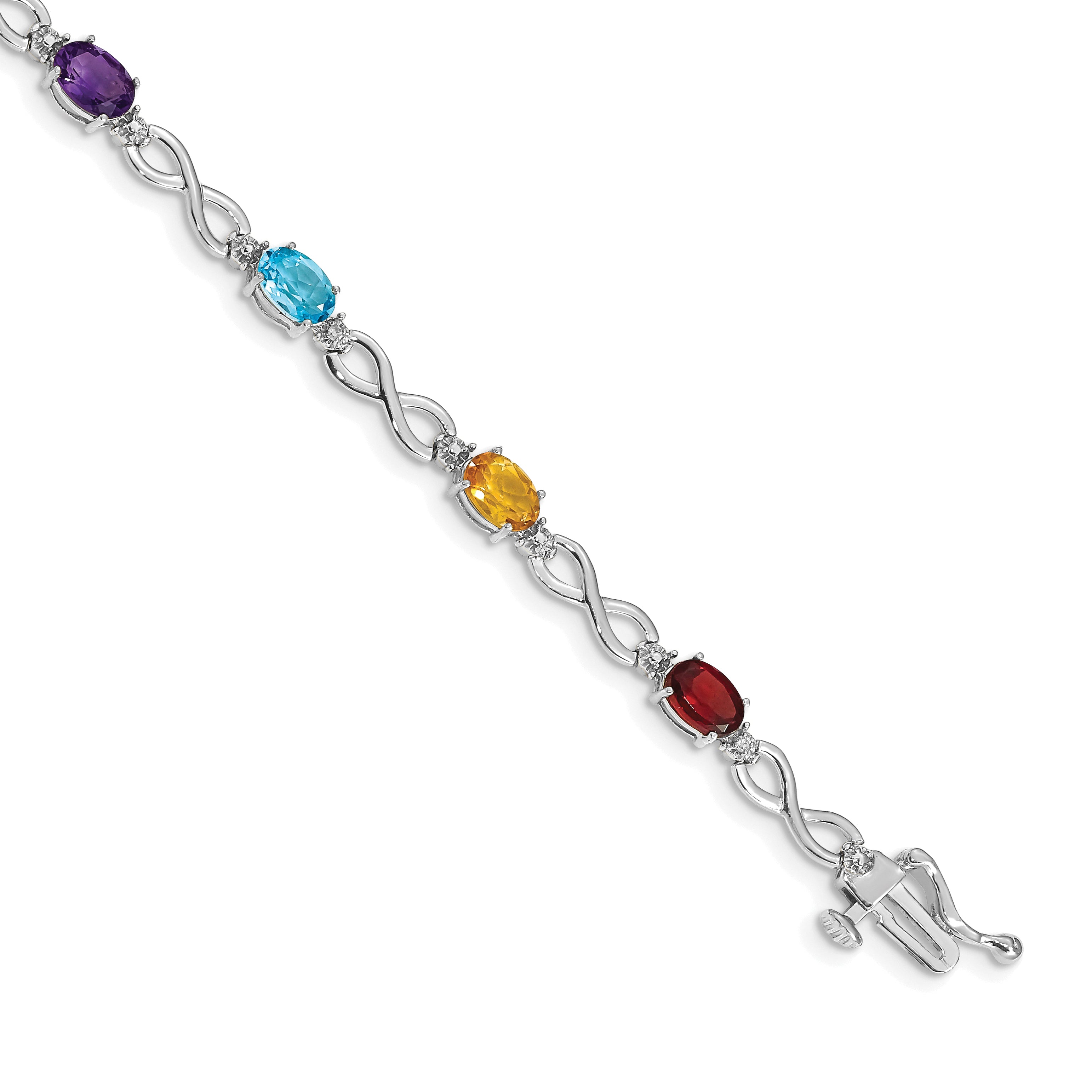 10k White Gold Rainbow Gemstone and Diamond Infinity Bracelet Main image