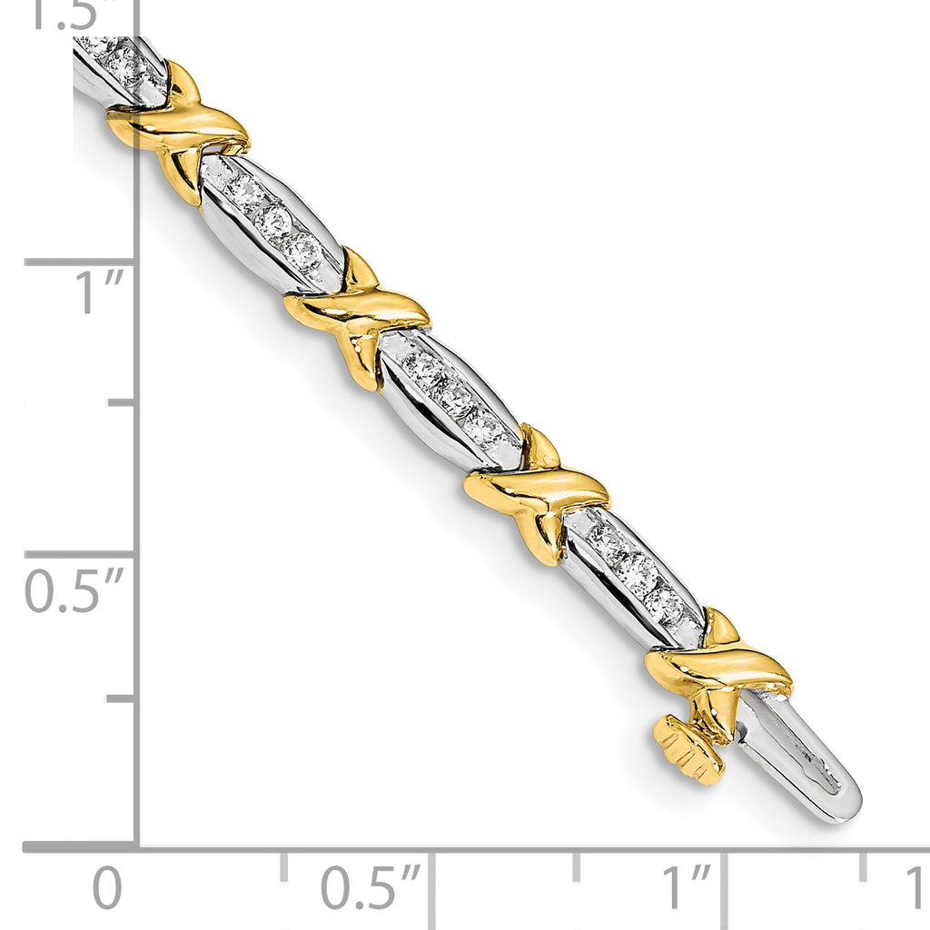 14k Two-tone Polished Complete 1 carat Diamond X-design 6.5in Bracelet - Sophia Jewelers