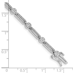14k White Gold Diamond Circle and Rectangle Link Bracelet