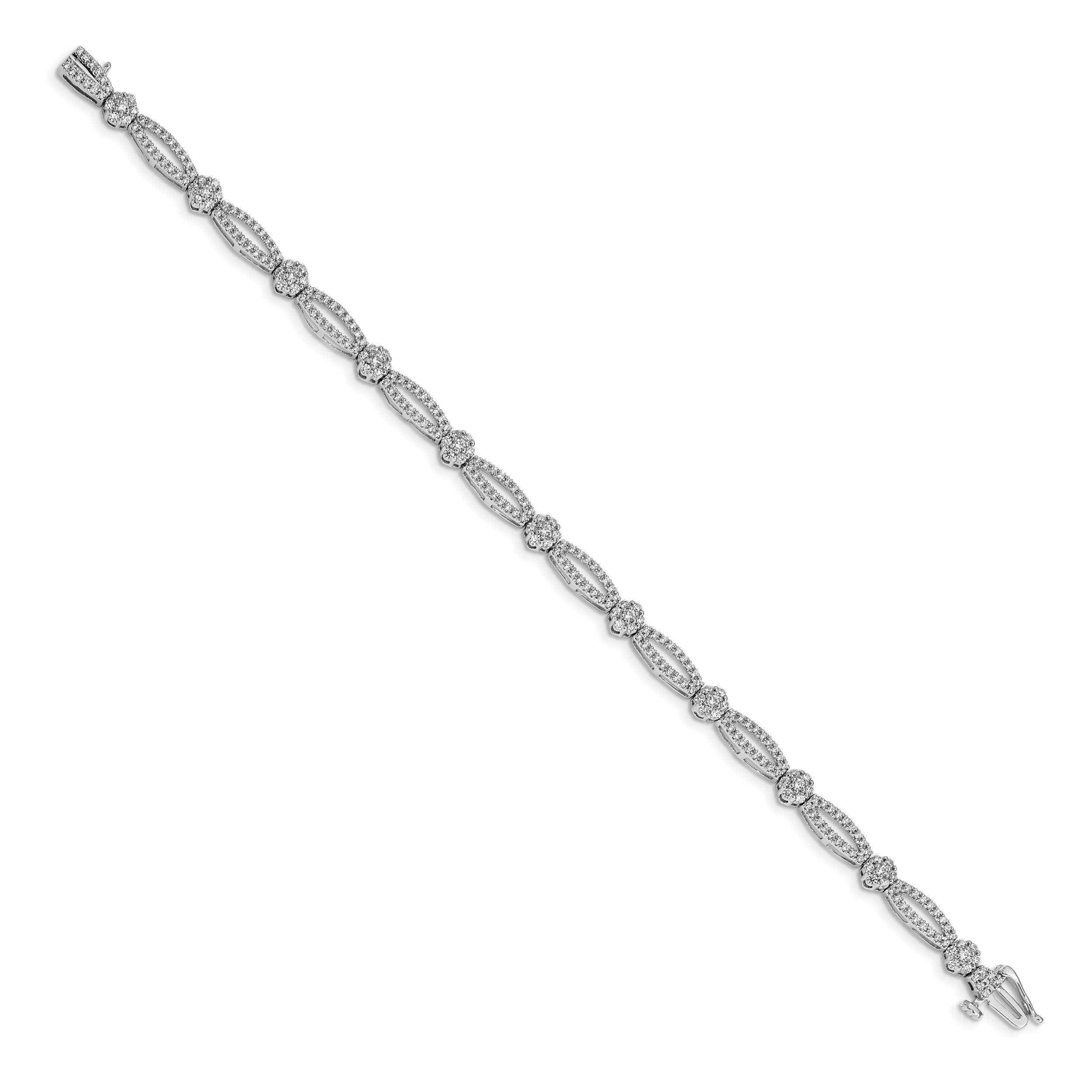 14k White Gold 2 carat Lab Grown Diamond VS/SI+ G+ 7 inch Fancy Flower Link Bracelet