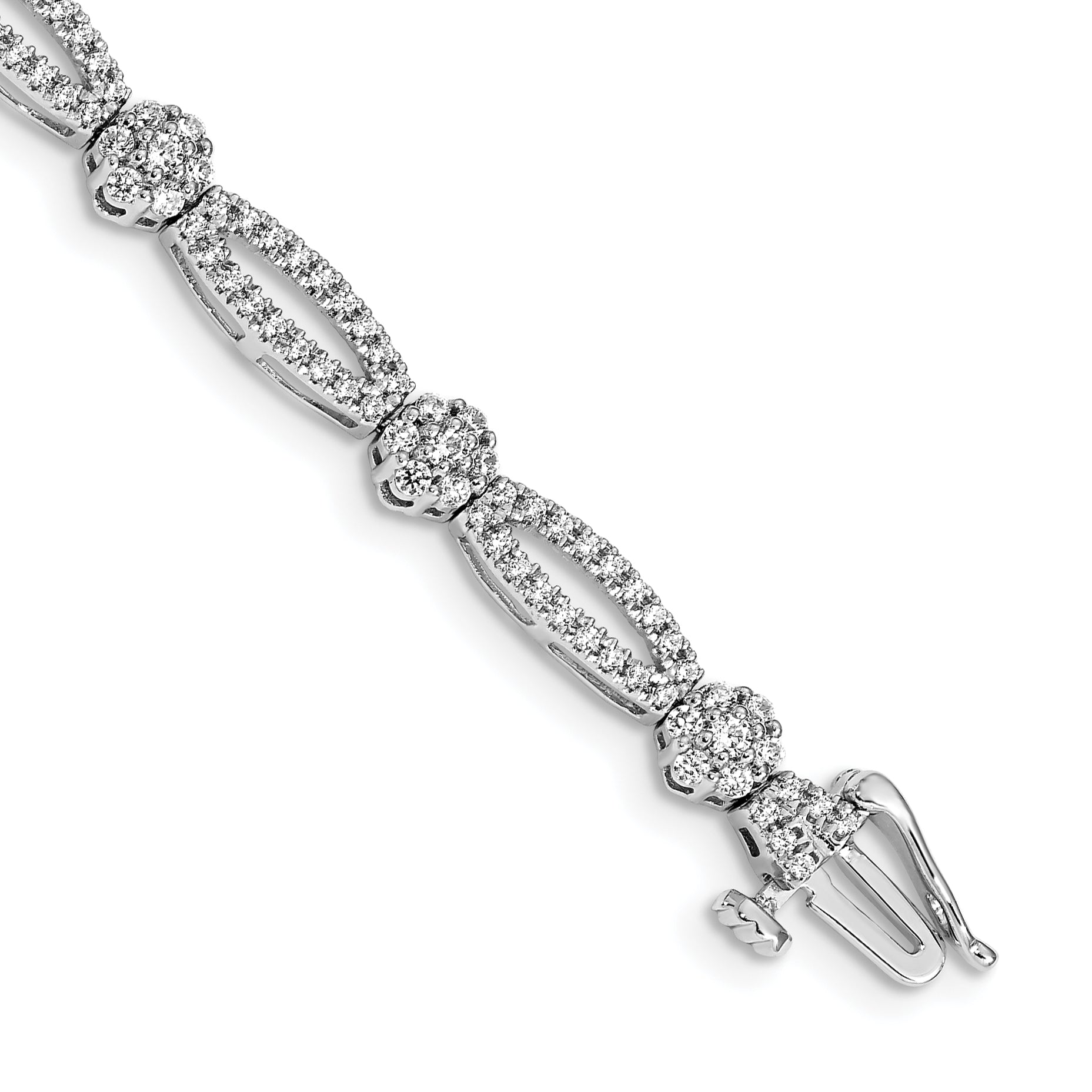 14k White Gold 2 carat Lab Grown Diamond VS/SI+ G+ 7 inch Fancy Flower Link Bracelet