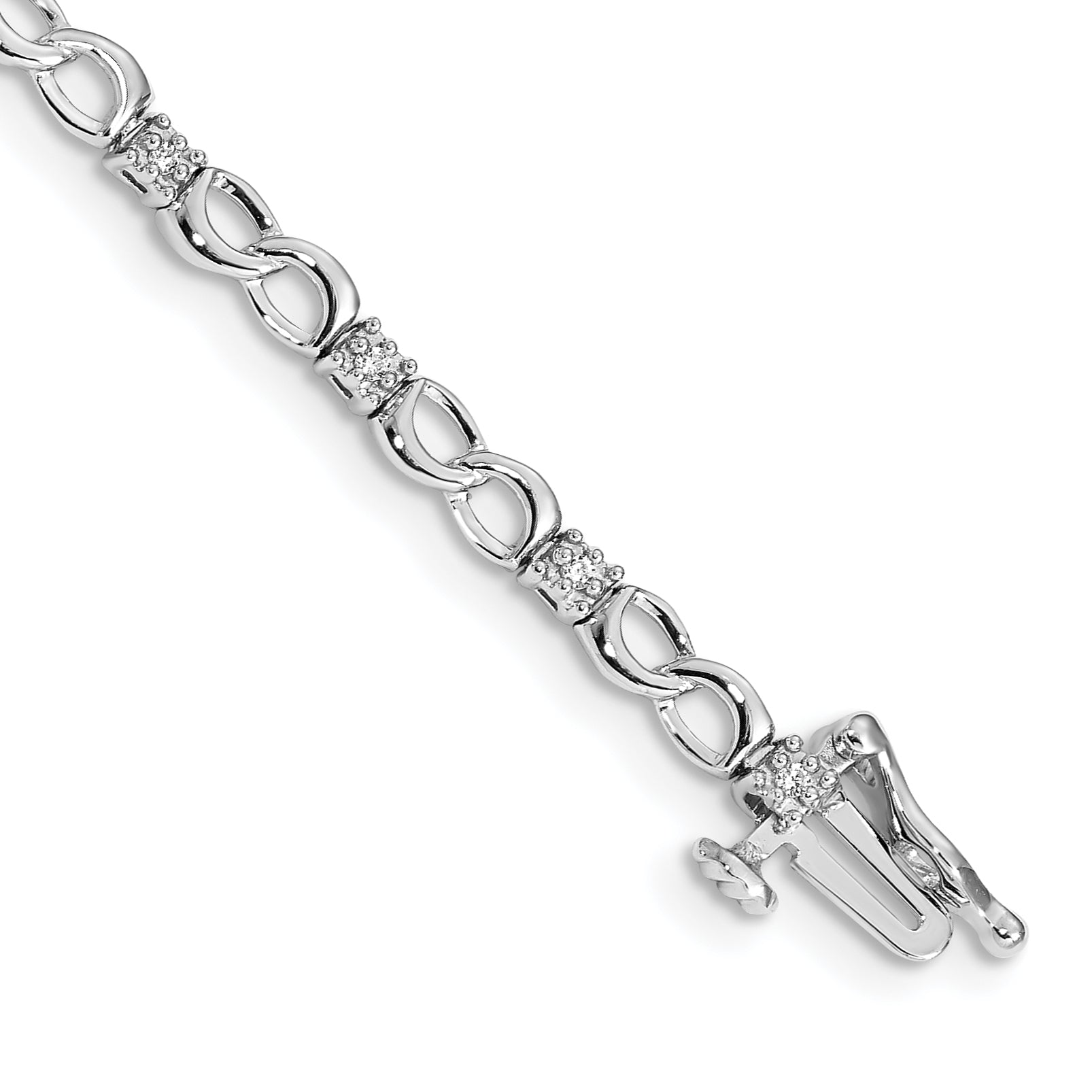 14k White Gold Complete 1/6 carat Diamond Figure 8 Link 7 inch Bracelet